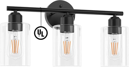 Espird Bathroom Vanity Light Fixtures Matte Black Bathroom Lighting Fixture, 3 Lights Bathroom Light Fixture Over Mirror, Modern Black Vanity Light, UL Certified Wall Sconces with Glass Shades