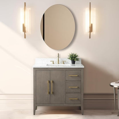Vanity Art 36 inch Bathroom Vanity with Single Sink & Ceramic Top, Vanity Cabinet with Soft-Closing Doors, Drawers, Solid Wood Frame, Driftwood Gray, VA9036-DG-GB1