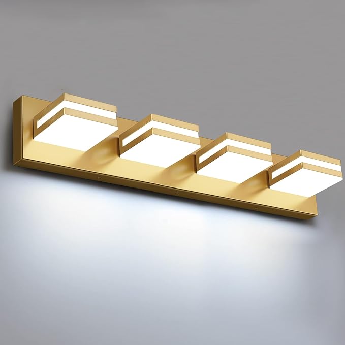 IZORRO LED Modern Bathroom Lights Fixtures(4-Light,Dimmable),Gold Acrylic Wall Lighting,Vanity Lights for Bathroom Over Mirror - 6000k 24In （No Assembly Required）
