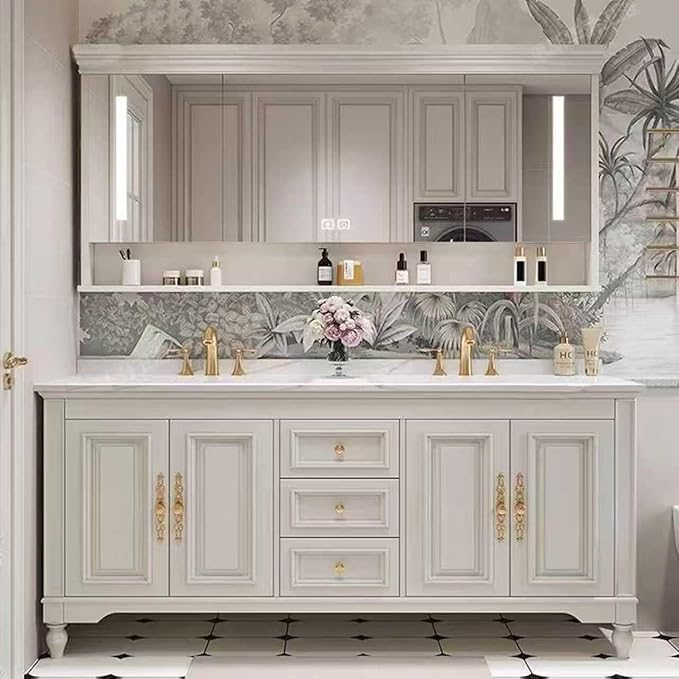 American Minimalist Bathroom Vanity with Sink Mirror 36-92IN, Premium Solid Wood Vanity with LED Lighting& Defogging