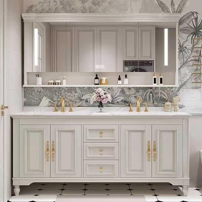 American Minimalist Bathroom Vanity with Sink Mirror 36-92IN, Premium Solid Wood Vanity with LED Lighting& Defogging