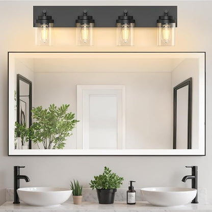 IZORRO Bathroom Vanity Light Fixture, 4-Light 30 Inch Matte Black Bathroom Light Fixtures Over Mirror, with Clear Glass Shade, Modern Farmhouse Vanity Lights, Rustic Restroom Lighting Fixtures