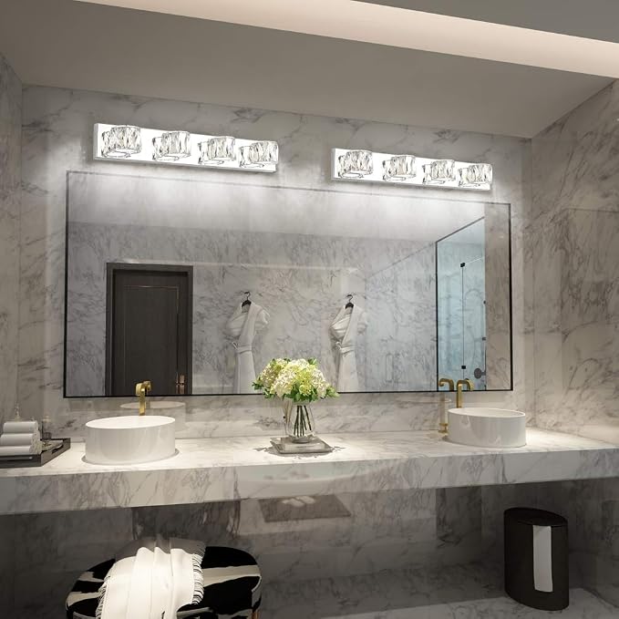Aipsun 4 Lights Crystal Vanity Lights Over Mirror Modern Vanity Lights for Bathroom LED Light Fixtures,White Light