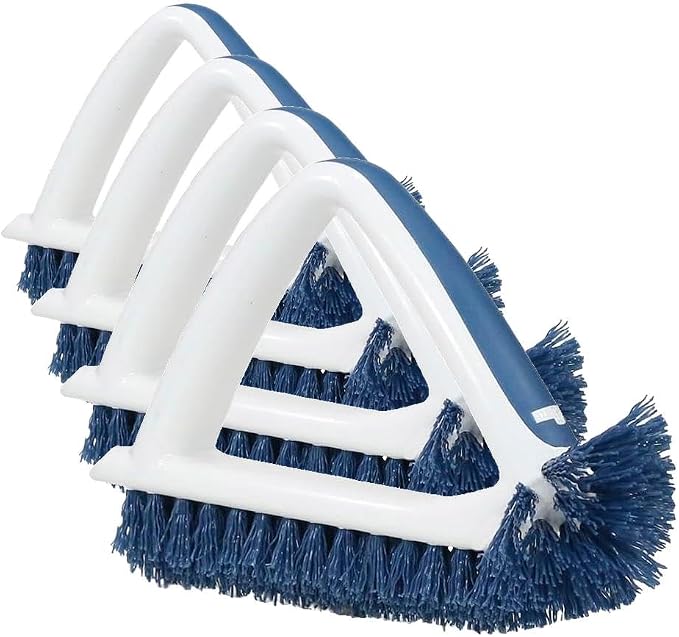 Unger 2-in-1 Grout and Corner Scrubber Brush Tool, Crevice Bathroom Cleaning Supplies for Showers, Door Tracks, Tile, and Bathtubs, Household 360-Degree Scrubbing Power (Pack of 4)