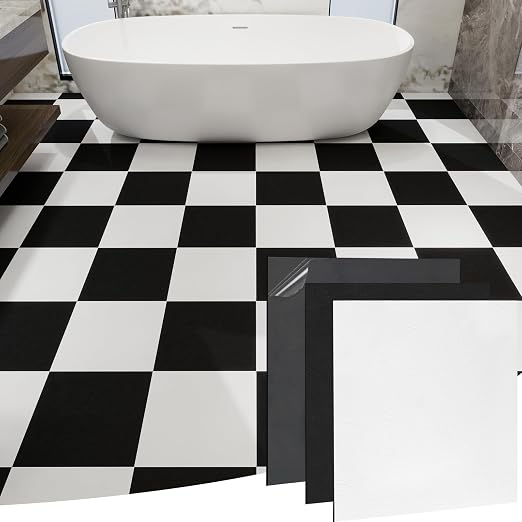 Peel and Stick Floor Tile 30-Pack 12 x 12 inch,Black and White Self-Adhesive Waterproof Vinyl Flooring Plank for Bathroom,Kitchen, Dining Room, Bedrooms, Cover 30 Sq. Ft (15 Tiles per Color)