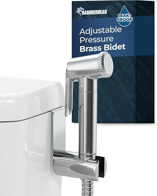 HammerHead Showers Solid Metal Adjustable Pressure Handheld Bidet Sprayer for Toilet, Handheld Bidet Attachment with 47-Inch Hose and Leak-Proof T-Valve, Jet Spray for Toilet, Muslim Shower, Chrome