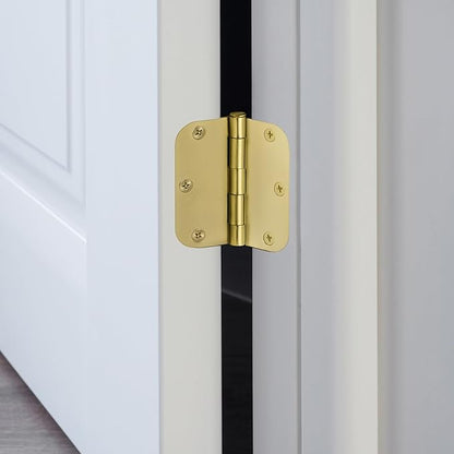 Design House Door Hinge, 3.5 in x 3.5 in, 5/8 in Radius, Interior, Rounded Steel, Removable Pin, Pre-Lubricated, Easy to Install, Satin Brass Finish, 9 Pack, 191130