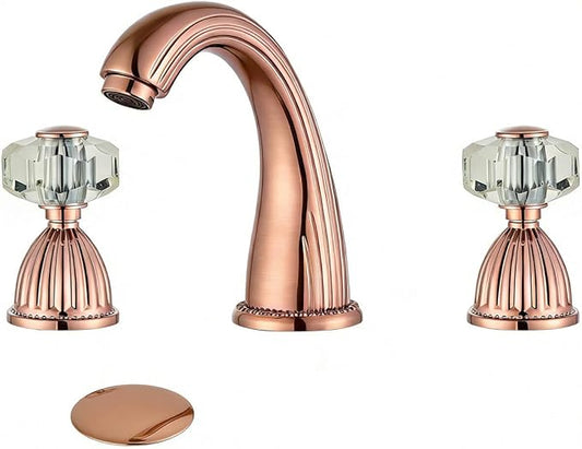 Wovier Rose Gold Widespread Bathroom Sink Faucet,Two Handle Three Hole Brass Lavatory Vanity Faucet,8-16 Inch Basin Mixer Tap with Pop Up Drain Assembly