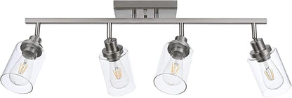 MELUCEE 4 Light Track Lighting Kit Bathroom Vanity Light Fixtures Brushed Nickel Ceiling Spotlight Fixture for Hallway Porch Foyer Bath Storage, Clear Glass Shade