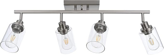 MELUCEE 4 Light Track Lighting Kit Bathroom Vanity Light Fixtures Brushed Nickel Ceiling Spotlight Fixture for Hallway Porch Foyer Bath Storage, Clear Glass Shade