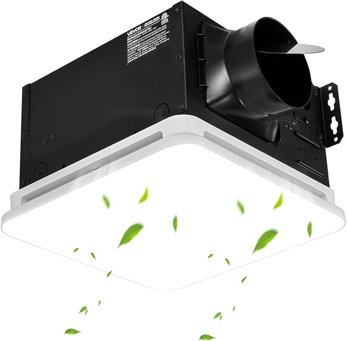 VEVOR Bathroom Exhaust Fan with LED Light, 80 CFM 4000K Bathroom Vent, 1.5 Sones Low-Noise, Premium Motor Ceiling Fan for Laundry Room, Storage Room, Home Ventilation, White