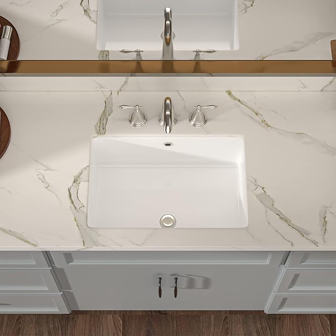 Lordear 17x12 Inch Undermount Bathroom Sink Vanity Small Sinks Rectangle Pure White Porcelain Ceramic Bath Lavatory Vanity Sink Basin with Overflow