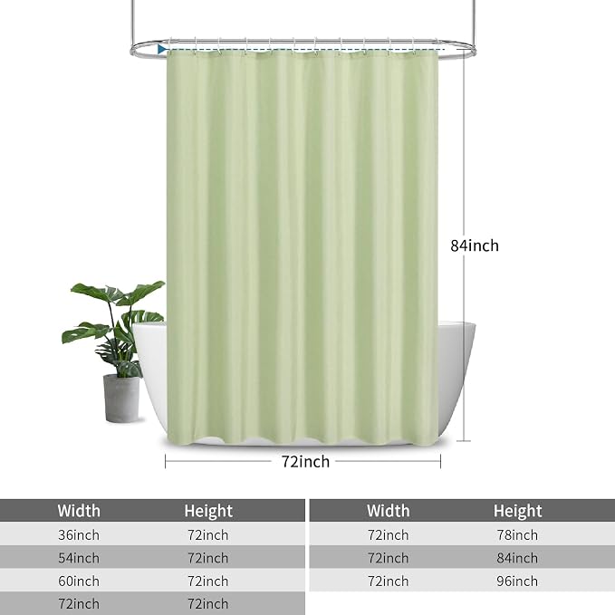 Extra Long Fabric Shower Curtain with Waterproof Layer,72x84,Green | 2-in-1 Design,Linen Textured,100% Waterproof TPU-Laminated Backing,Magnetic Weighted,Machine Washable,For Bathroom,Hotel