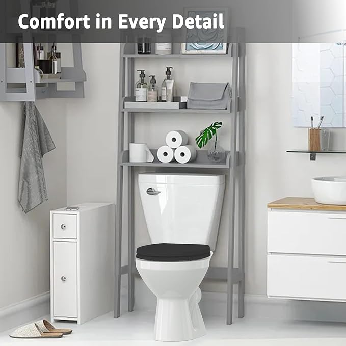 Toilet Seat Round 16.5 Inch with Quick Release-Quick Connect. White Round Toilet Seat with Soft Close. PP Material Safe, Easy Clean and Install, Sturdy Accessories Never Loosen,2 Years Support, Black