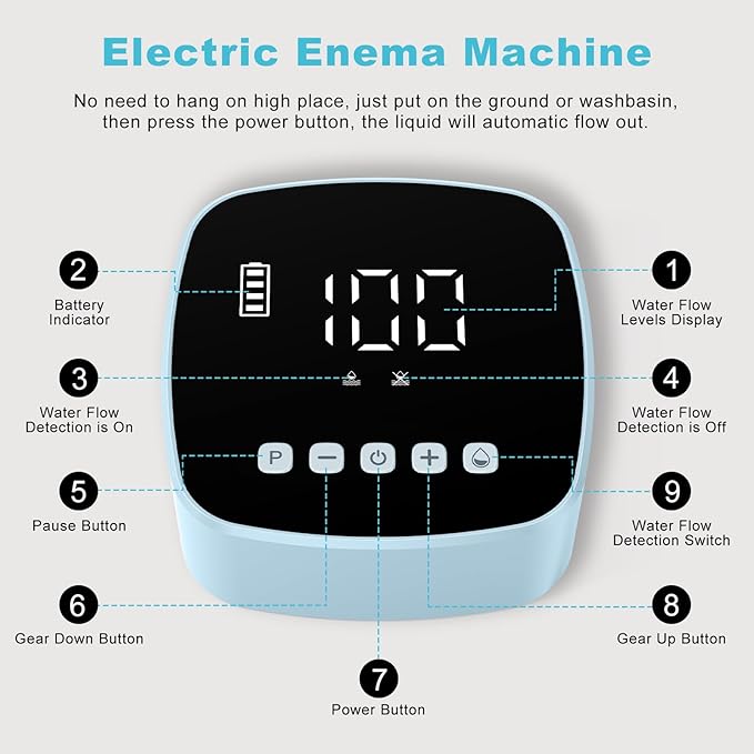 Electric Enema Kit, Enemas for Colon Cleanse for Women Men, 1-100 Levels Water Flow Speed Control with LCD Display, Water & Coffee Enema for Colon Detox Cleanse -16 Tips, External Water Supply (Blue)