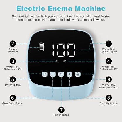 Electric Enema Kit, Enemas for Colon Cleanse for Women Men, 1-100 Levels Water Flow Speed Control with LCD Display, Water & Coffee Enema for Colon Detox Cleanse -16 Tips, External Water Supply (Blue)