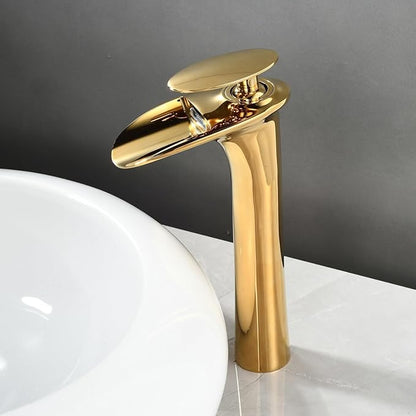 Luxury Gold Tall Bathroom Faucet - Modern Single Lever Sink Mixer Tap, Elegant Waterfall Design, Stylish Upgrade for Home, Single Hole Installation