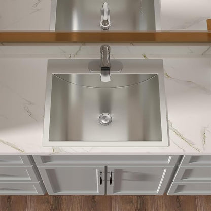 Lordear Stainless Steel Bathroom Sink 20x17 Inch Rectangular 304 Stainless Steel Vanity Topmount Lavatory Sink, Modern Drop In Bathroom Basin with Pop Up Drain Assembly