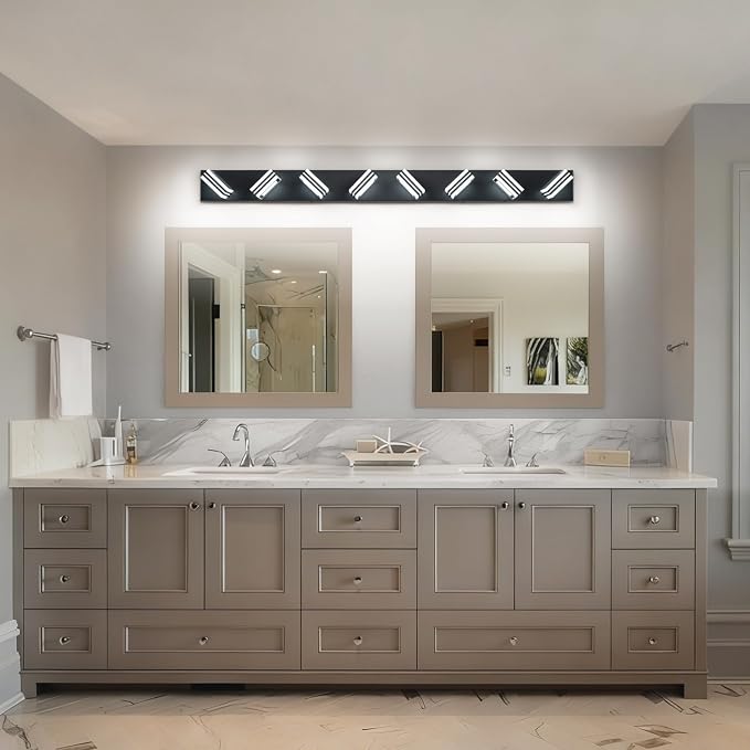 SOLFART 52inch Black Vanity Lights Fixtures - 8 Lights LED Modern Acrylic Matte Black Vanity Lights Bathroom Wall Lighting Over Mirror