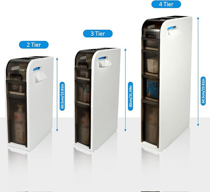 3-Tier Bathroom Floor Cabinet, Narrow Bathroom Storage Cabinet, Mobile and No Installation Required, Perfect for Small Space Laundry Rooms, Toilet Areas, and Living Room Gaps