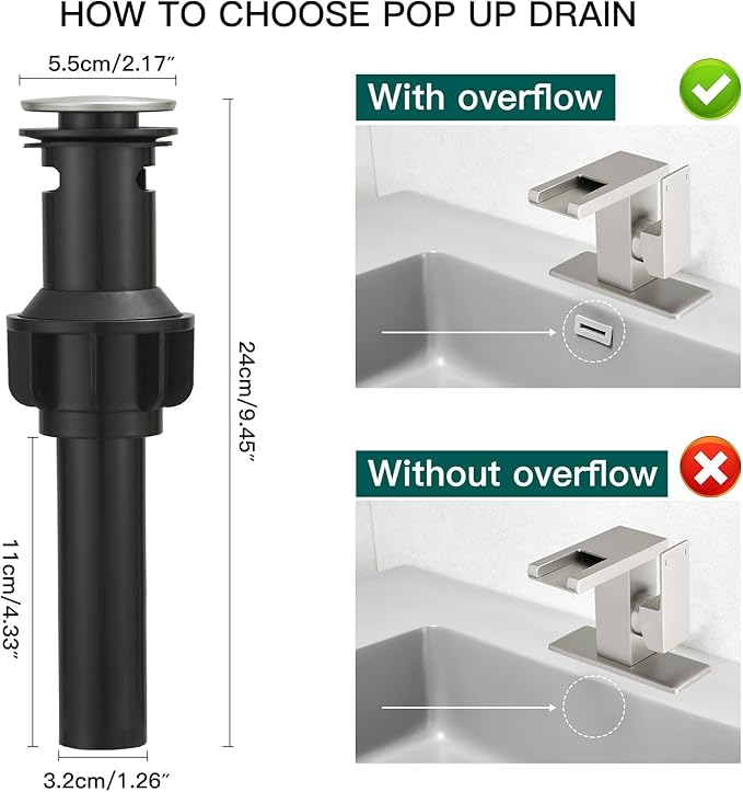 Hoimpro LED Waterfall Bathroom Faucet Brushed Nickel, Single Handle Bathroom Sink Faucet 1 Hole, 3 Colors Light Changing, with Pop-up Drain and cUPC Supply Lines, Stainless Steel