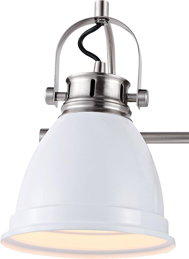 JONATHAN Y 25.5" White/Nickel 3-Light LED Vanity Light, Adjustable Wall Sconce for Bathroom Mirror, Farmhouse Bohemian Kitchen Light, Iron Black Bell Shade (JYL1116B)