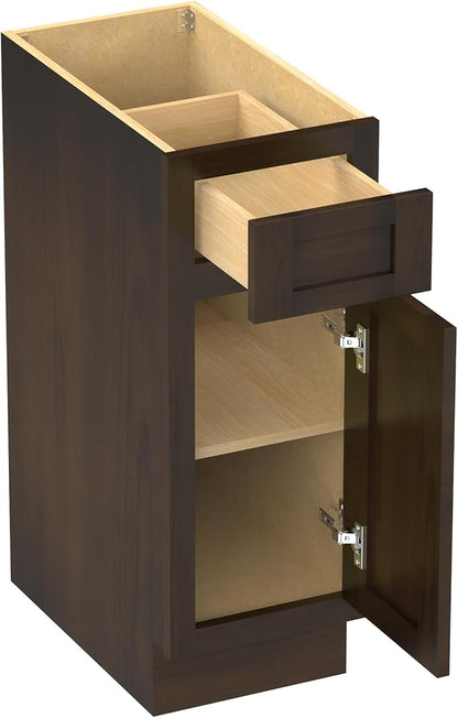 HomeBeyond 12 Inch Bathroom Vanity Base Only, Single Vanity Cabinet with Dove-Tailed Drawer, Composable Floor Mount Cabinets without Top, Brown