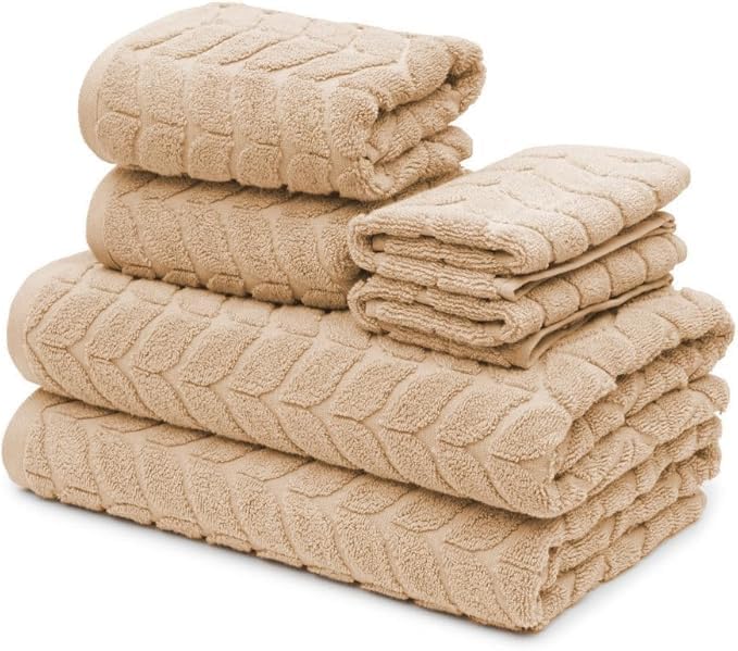 BAGNO MILANO Turkish Cotton Bath Towels, Hand Towels - Soft Plush Jacquard Collection Luxury Towels Set (Latte, Hand Towel Set of 4)