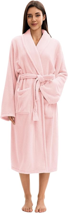 Soft Robe For Women，Warm Plush Bath Robes Female，Spa Towel After Shower Lightweight Long Bathrobe