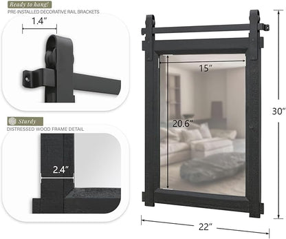 Besdomus Black Farmhouse Bathroom Mirror: 22"x30" Barn Door Rustic Solid Cedar Wood Frame Vanity Mirror - Home Decor for Entryway/Living Room/Bathroom Renovators - Modern Farmhouse for Homemakers