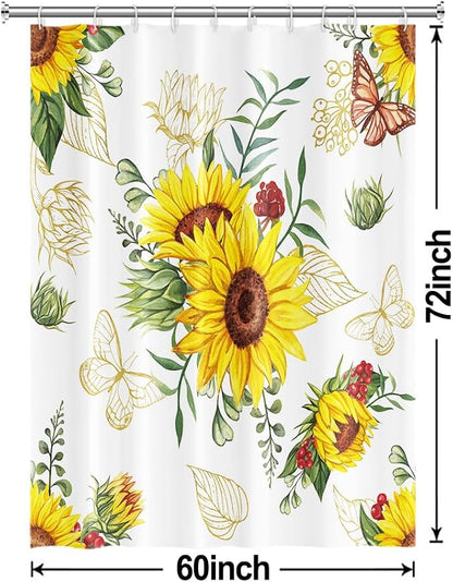 AWERT Vibrant Sunflower Shower Curtain for Bathroom,Waterproof Fabric Plants Shower Curtain with Hooks 60x72 inch