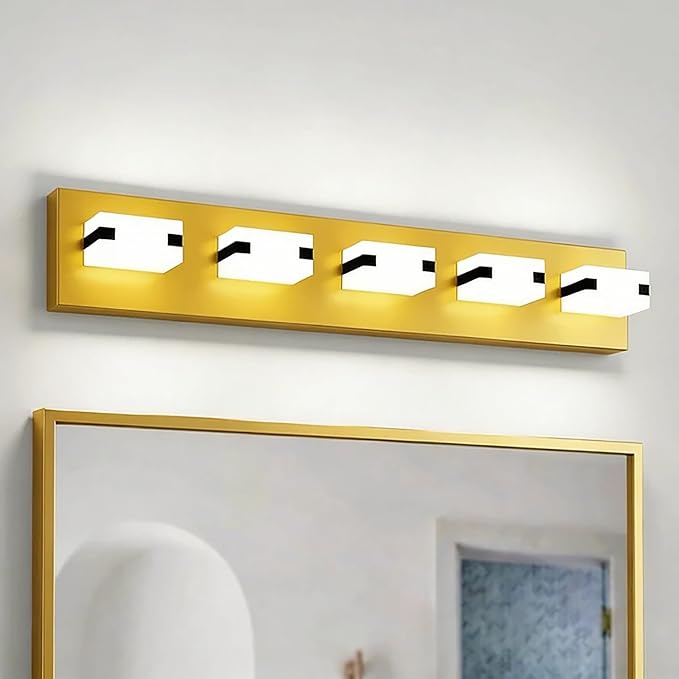 LED Gold Bathroom Light Fixtures , 5-Light 5700K Modern Vanity Lights | NOVELUX LED Gold Bathroom Light Fixtures, 5-Light Modern Vanity Lights , ETL Listed, 35W (Cool White 5700K)