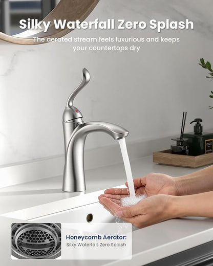 APPASO Bathroom Sink Faucet, Single Hole Sink Faucet Spot Resist with Optional Deck Plate for 1 to 3 Hole Installation, Single Handle Vintage Design with Pop Up Drain for Vanity,Brushed Nickel