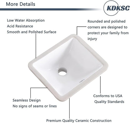 12 Inch Small Undermount Bathroom Sink White Ceramic Rectangular Under Counter Bathroom Sink for Cabinet Porcelain Vanity Sinks,Overflow Type (12"x10.6")