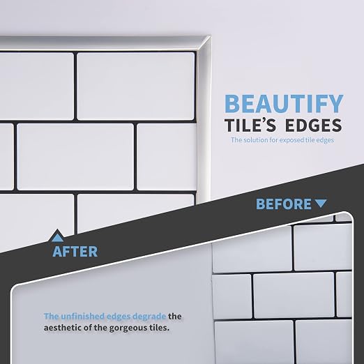 Art3d 10 ft Peel and Stick Flexible Molding Trim for Wall Tile Edge, Silver | Durable, Waterproof, Oil-Proof, Superior Adhesive, Useful, Easy to Clean, Ideal for Mirror Edges, Accent Walls, Backsplashes
