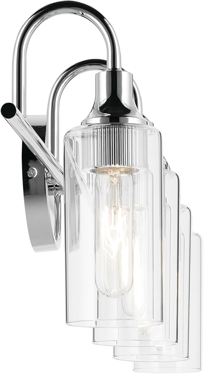 Kichler Kavi 31.5" 4-Light Vanity Light with Clear Glass in Chrome, Damp Rated, for Bathroom, Powder Room, Over a Mirror, (31.5" W x 10" H), 55212CH