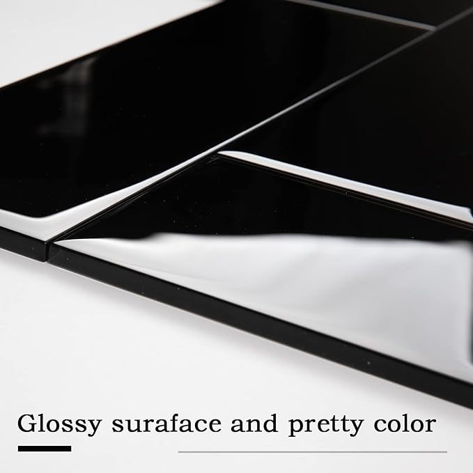 Black Glass Subway Tile, Glass for Bathroom Kitchen Shower Backsplash Wall, 4 x 12 Inches, 4 Sq.Ft.
