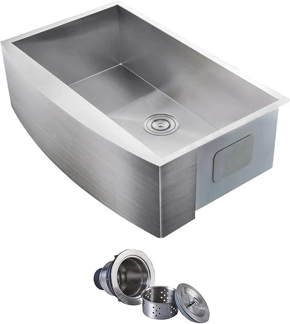 Comllen 33 Inch Farmhouse Sink, Stainless Steel Single Bowl Farm Sinks 16 Gauge 9 Inch Deep, Handmade Undermount 33 Farm Apron Front Kitchen Sink
