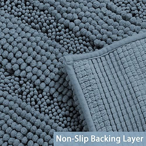 Turquoize Bathroom Rug 24"x36", Absorbent Chenille Bath Rug, Stone Blue