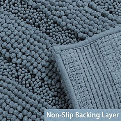 Turquoize Bathroom Rug 24"x36", Absorbent Chenille Bath Rug, Stone Blue