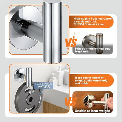 5 Pieces Bathroom Hardware Accessories Set Polished Chrome, 24Inch RoundTowel Racks Set for Bathroom, SUS304 Stainless Steel Towel Bar Set, Toilet Paper Holder with Shelf Wall Mounted