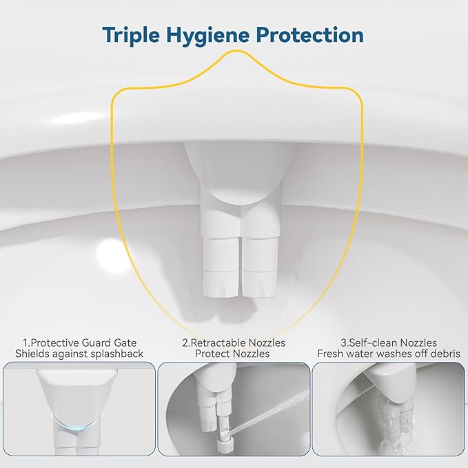 Hot and Cold Bidet, Warm Water Bidet Attachment for Toliet, Non-Electric Warm Bidet with Adjustable Water Pressure, Dual nozzle Rear and Feminine Wash - Self cleaning (White)