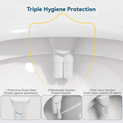 Hot and Cold Bidet, Warm Water Bidet Attachment for Toliet, Non-Electric Warm Bidet with Adjustable Water Pressure, Dual nozzle Rear and Feminine Wash - Self cleaning (White)