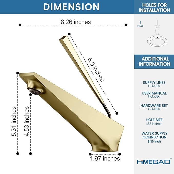 Bathroom Sink Faucet Brushed Gold, Single Handle Brass Sink Faucet with Unique Design, Single Hole Basin Mixer for Lavatory, Vanity, RV, Modern Farmhouse, Suitable for 1 Hole