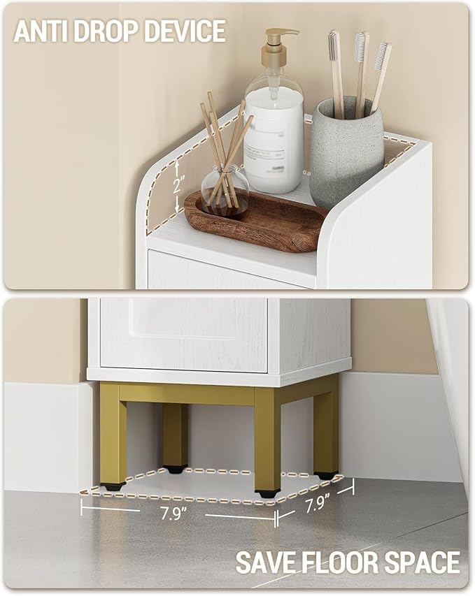 Hzuaneri Slim Bathroom Storage Cabinet, Narrow Bathroom Organizers,2 Doors | Narrow Bathroom Storage with 4 Adjustable Feet, Laundry Room Organization for Small Space,Kitchen, White BC22413G
