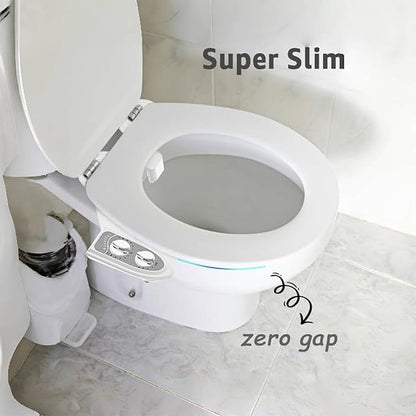 Bidet Attchment for Toilet Grey, Cold Water No-Electric, 3 Wash Modes [Frontal Wash + Rear Wash + Self-Cleaning]，Dual Nozzles Water Pressure Adjustable, Grey