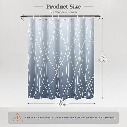 Striped Shower Curtain for Bathroom, Ombre Blue, 60" W x 72" L | with Hooks, Modern Hotel Style, Water Repellent, Washable, Weighted Hem
