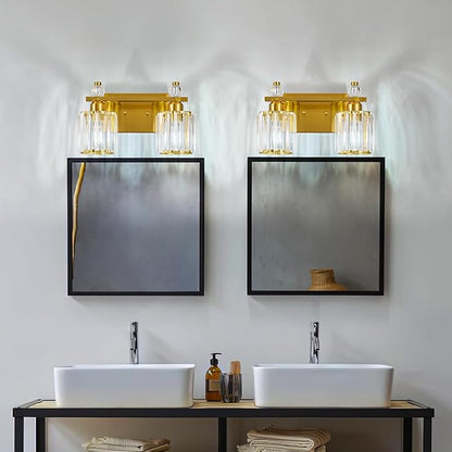 Bathroom Vanity Lights 2-Light Gold Modern Crystal Vanity Light Fixtures Over Mirror Crystal Bathroom Vanity Lighting Fixtures