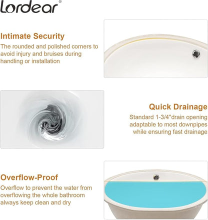 Lordear Undermount Bathroom Sink 19x16 Inch Bathroom Vanity Sink Undermount Round White Porcelain Ceramic Bathroom Under Counter Lavatory Vanity Sink Basin with Overflow