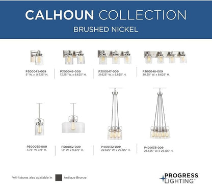 Calhoun Collection 1-Light Clear Glass Farmhouse Bath Vanity Light Brushed Nickel